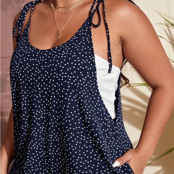 SHEIN 1xl full length jumpsuit. Navy blue with white dots. - Picture 2 of 7
